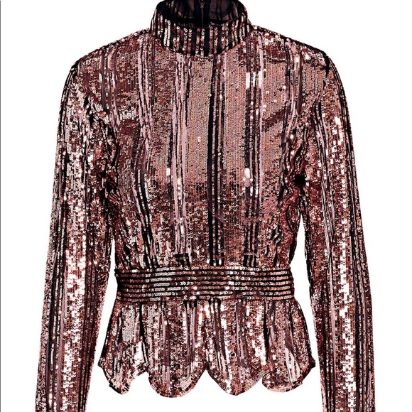 Derek Lam 10 Crosby Pink Sequin Stripe Mockneck Top - Picture 6 of 9